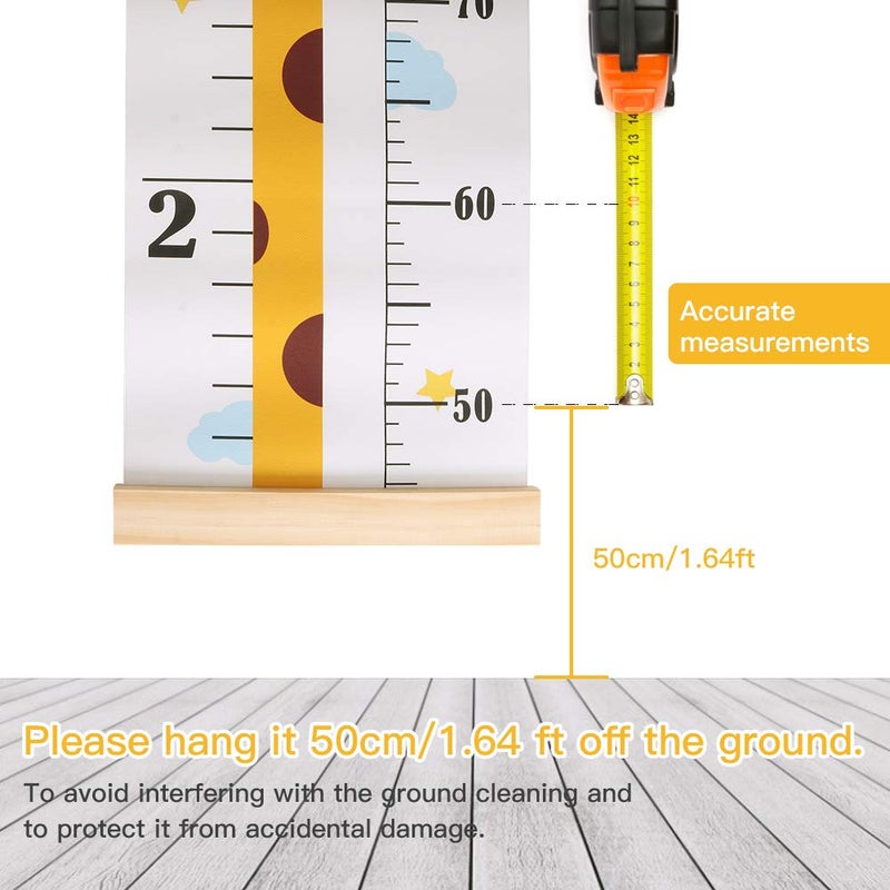 Outivity Baby Height Growth Chart, Canvas Height Chart for Kids Baby Child Toddler Boys Girls, Wood Growth Chart for Wall Room Nursery Decor, Hangable and Removable Waterproof Measuring Wall Ruler for Bathroom - Image 2